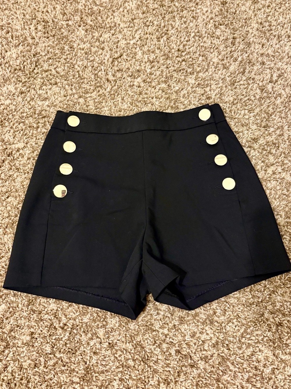 Express black high-rise shorts with gold buttons, size 0 #express #buttoned
